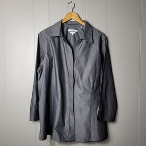 FOXCROFT HERITAGE NON-IRON GRAY BUTTON UP CAREER SHIRT WOMENS 20W FITTED